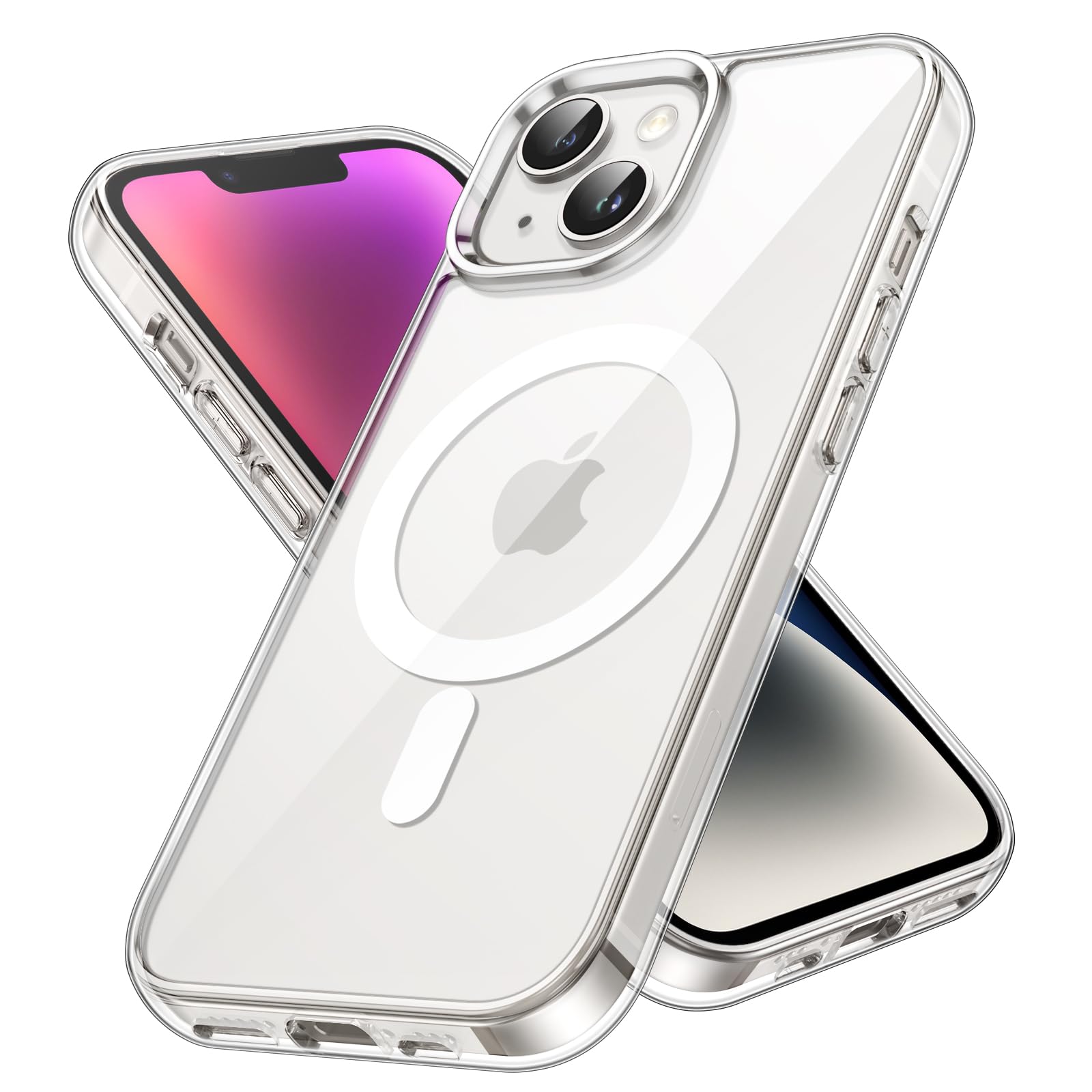 JETech Magnetisk Skal för iPhone 14 6,1 Tum Kompatibel med MagSafe Trådlös Laddning, Stötskyddad Telefon Bumper Case, Repfri Klar Tillbaka (Klar)