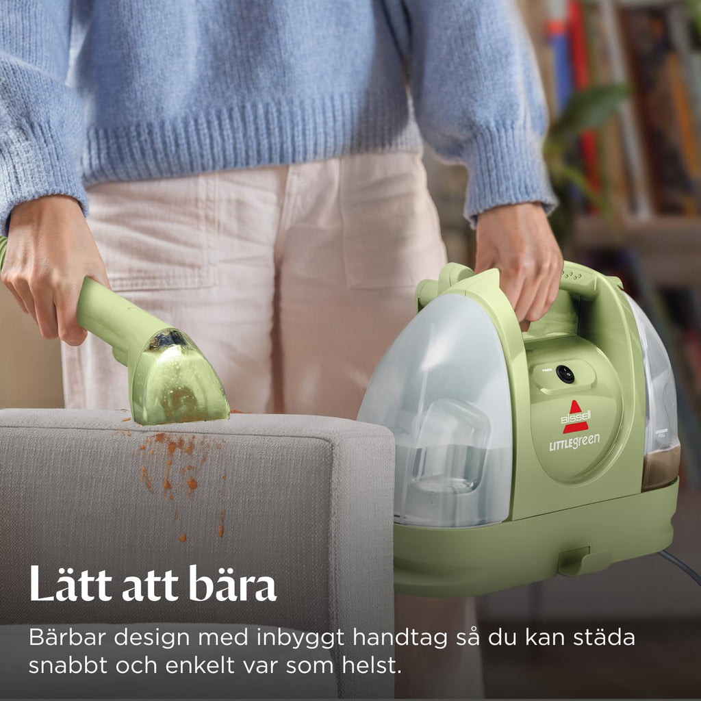 BISSELL Little Green, Dammsugare Tvätta Mattor, Mattvätt för Dagliga Fläckar och Smuts, Kraftfull Klädseltvätt, Våtdammsugare för Mattor, Bilar, Soffor, Madrasser och Mer, Kraftfull 340W Motor, 4098N