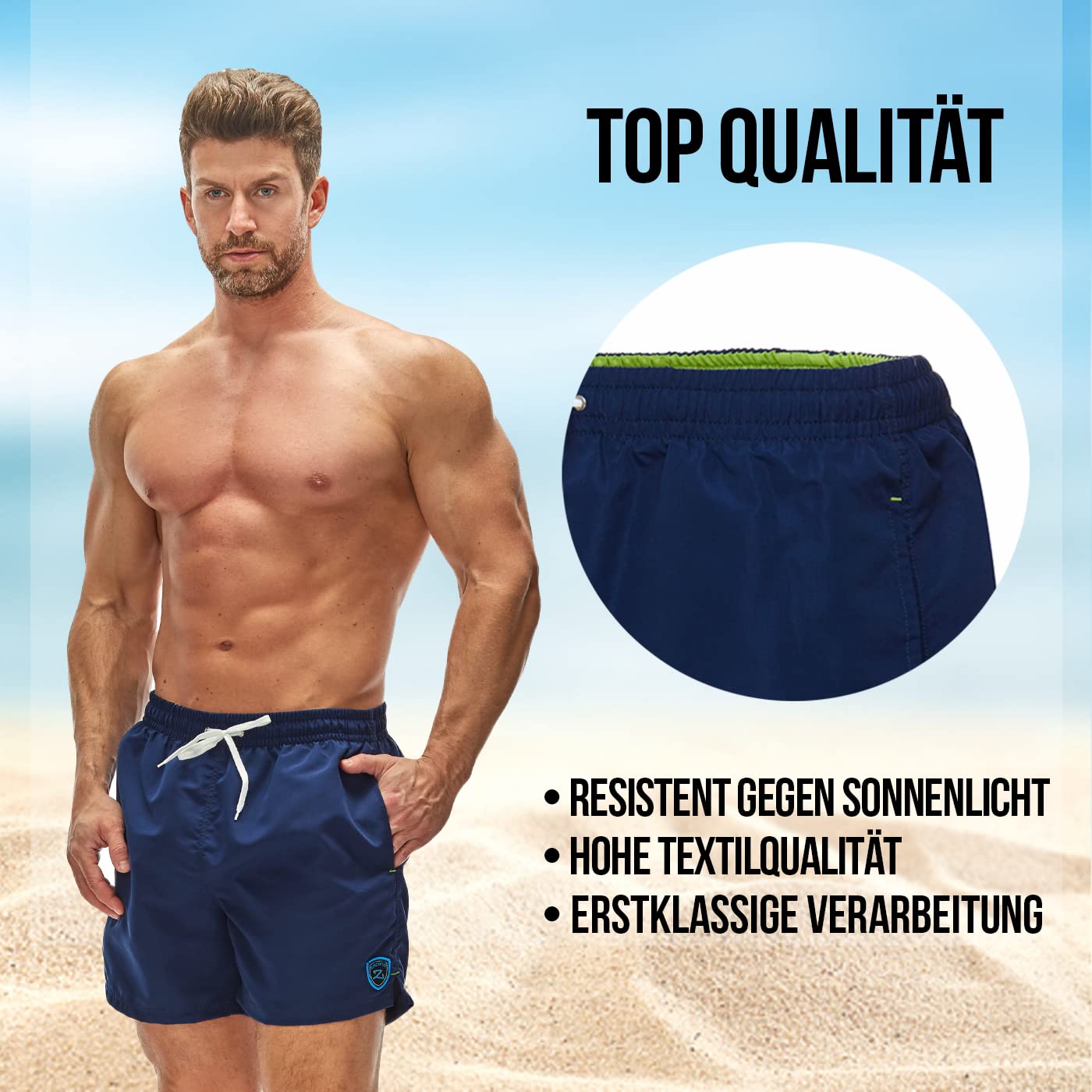 Zagano Badbyxor för män, snabbtorkande badshorts för pojkar, simbyxor, boardshorts, korta/långa sportbyxor, S–6XL, tillverkade i EU