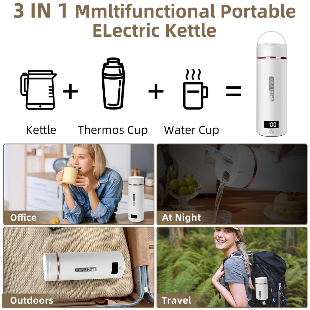 Mini elektrisk vattenkokare, 400 ml bärbar resevattenkokare med 6 temperaturinställningar, automatisk avstängd uppvärmning, med 316 rostfritt stål för te, kaffe, babymjölk