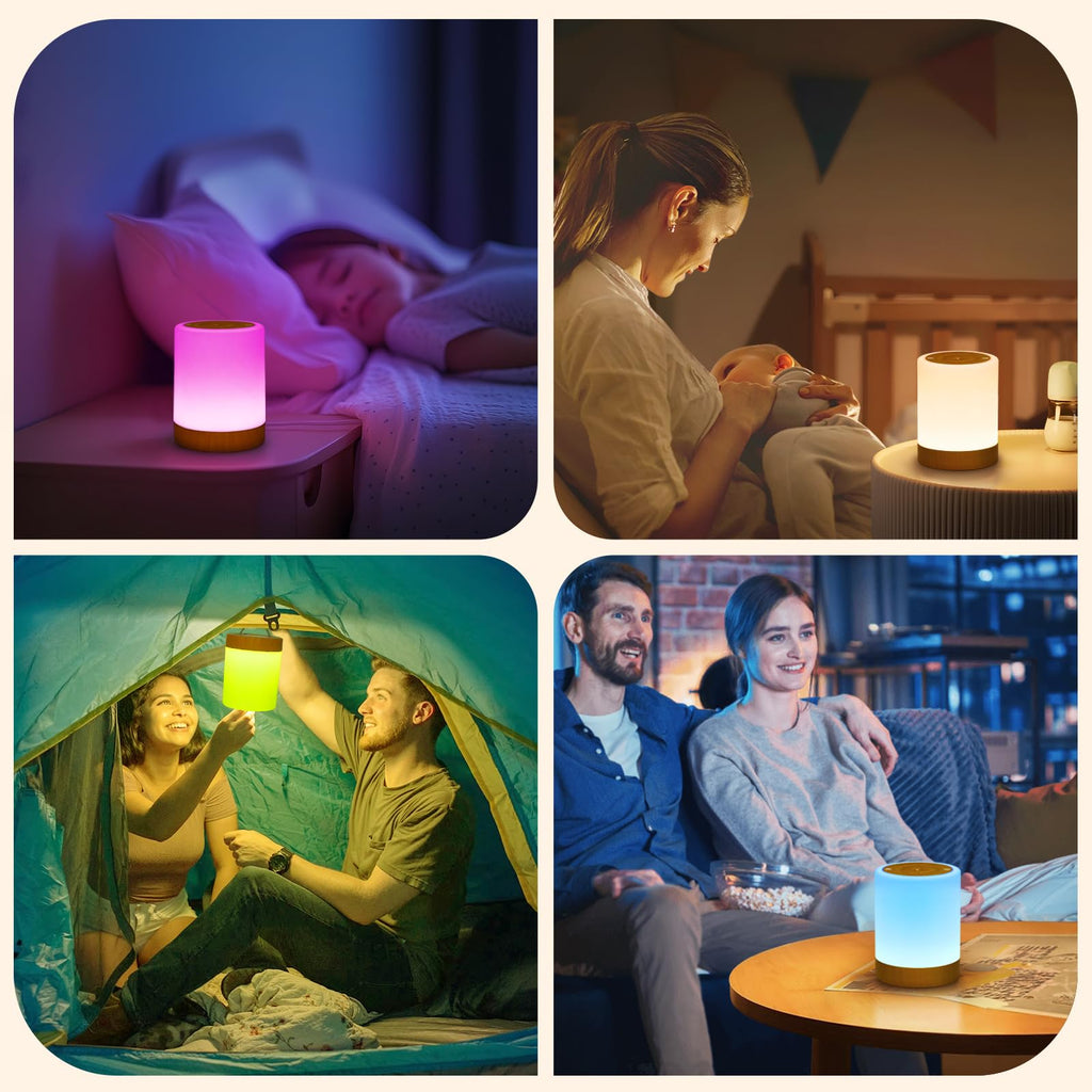 Touch LED-nattlampa, Dimbar Trådlös Uppladdningsbar Bordslampa med 5 Lägen och 256 RGB-färger, Nattlampa med Varmt Ljus Sänglampa Timerfunktion Stämningsljus Skrivbordslampor för Sovrum