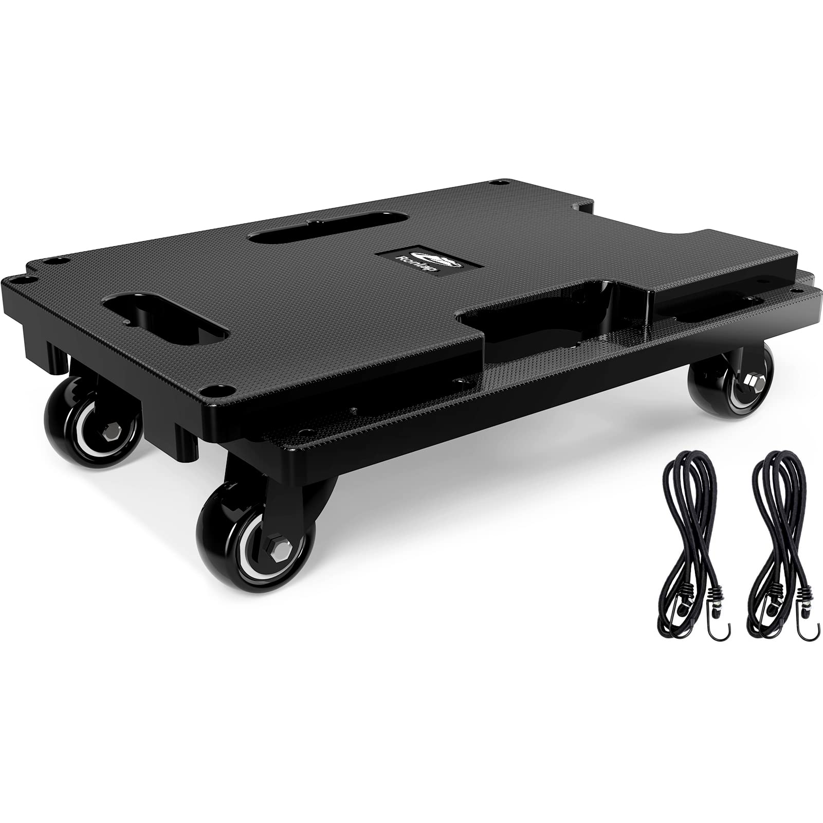 Ronlap Transportroller rullbräda lastkapacitet 200 kg 40,5 x 28 cm flytthjälp utbyggbar med 2 elastiska rep, svart