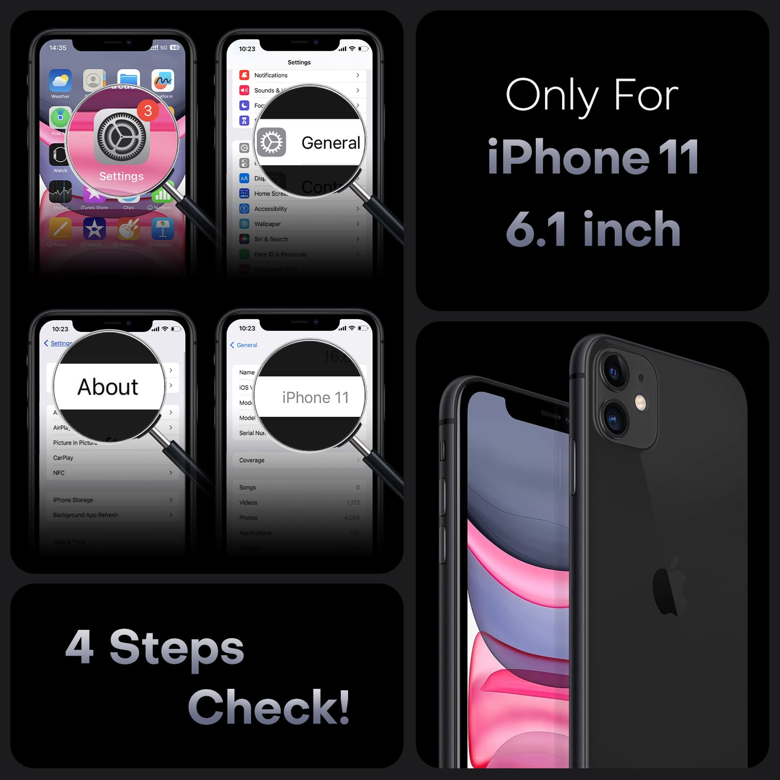 TOCOL Skal för iPhone 11, Kameraskydd, Integrerad Magnetring, Kompatibel med Magsafe, Fallskydd, Genomskinlig Matt Baksida, Svart Titan