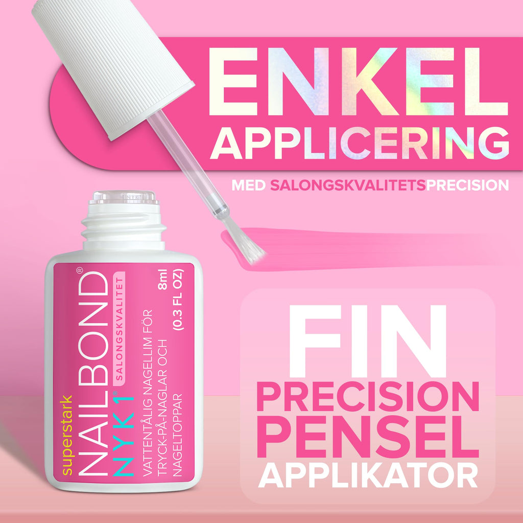 NYK1 Extrastarkt Nagellim Med Borste (8ml) Nail Bond Borste På Nagellim Extra Starkt För Akryl Tips Spiktips Nageltips, Konstgjorda Naglar Och Falska Naglar - Svampdämpande Falskt Nagellim