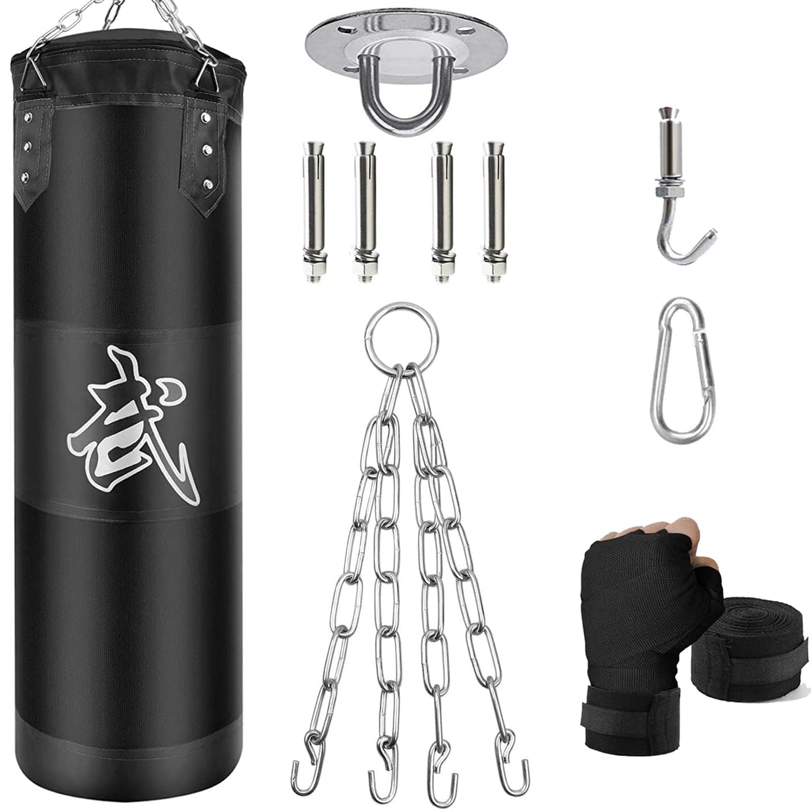 boxningssäck set tung plikt punching bags ofyllda, hängande punchingpåsar boxningsväska för vuxna barn, punkteringspåse med boxbandage takkrok kedja, för kickboxning kampsport muay thai MMA