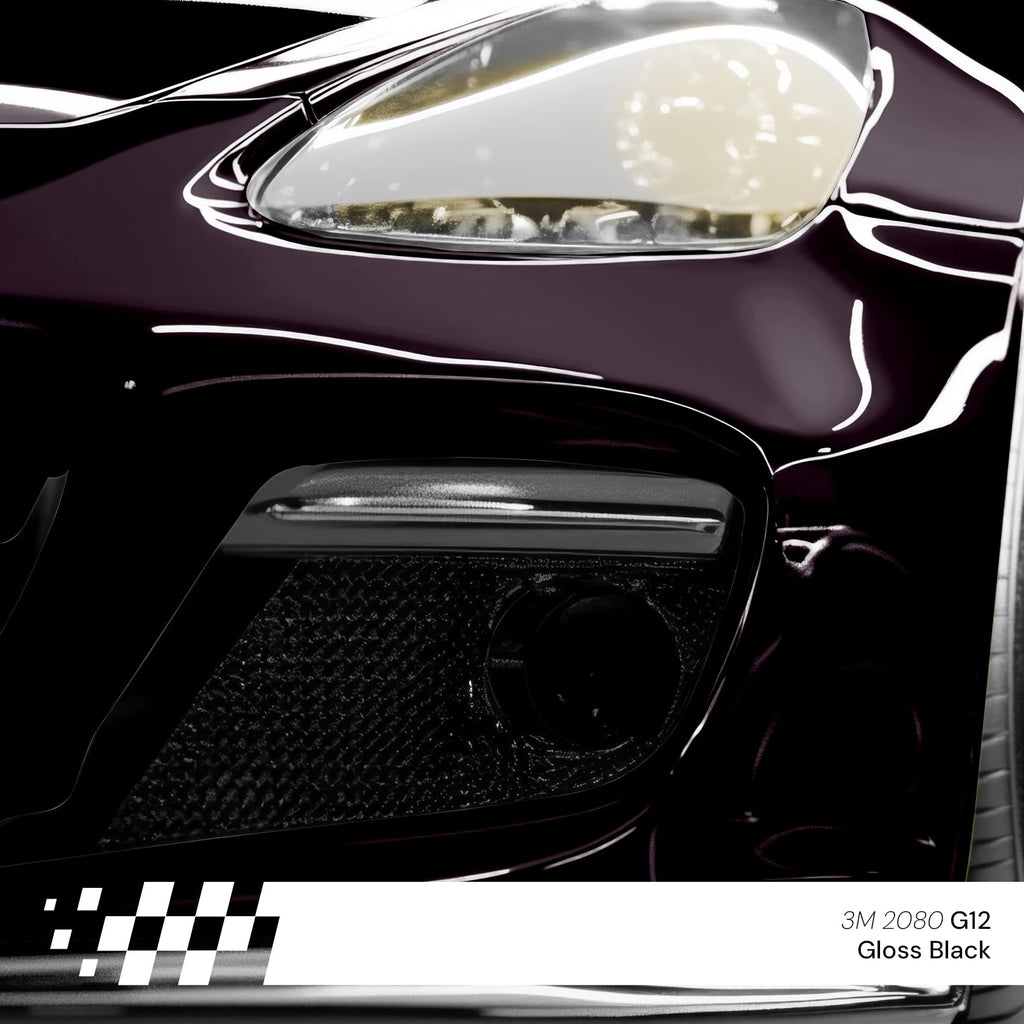 3M 2080 Bilvinylfolie, självhäftande folie för bil, motorcykel och båt, 30 x 152 cm, 3D-lackskyddsfolie med luftkanaler för foliering, blank svart (G12 Gloss Black)