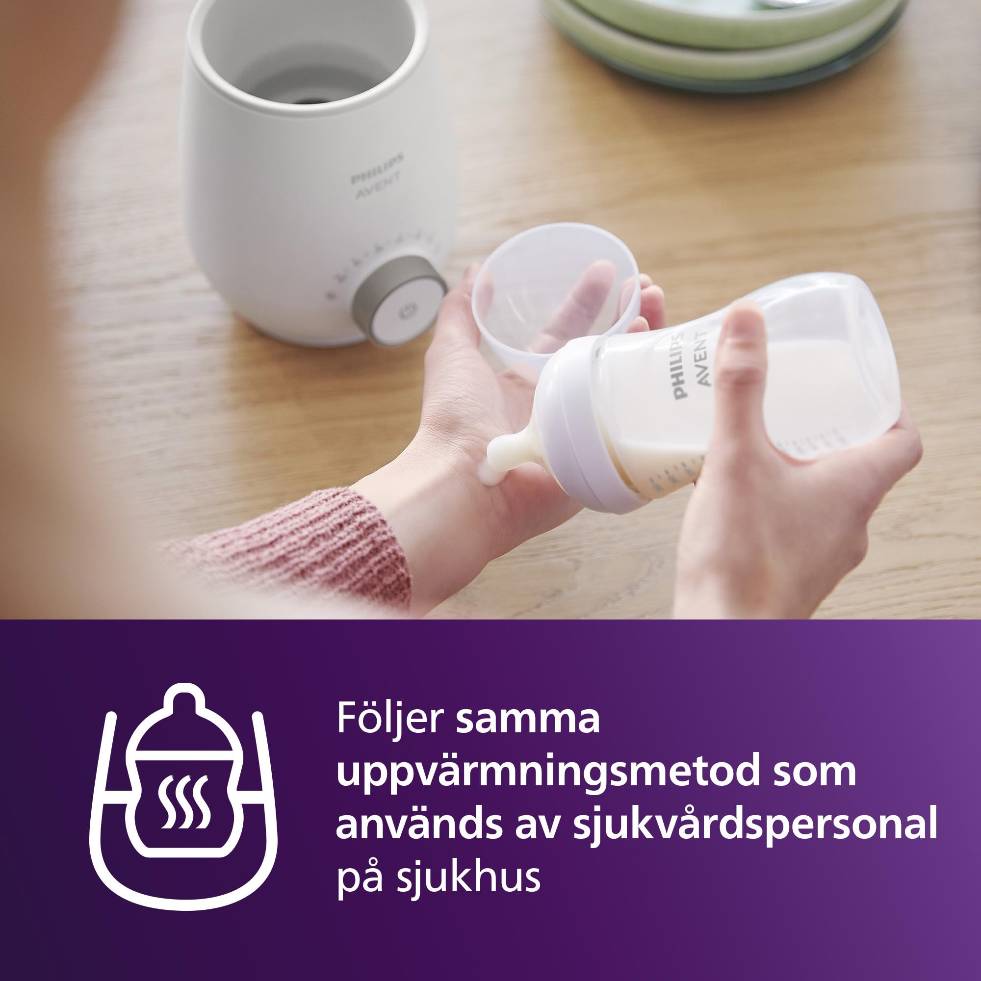 Philips Avent Premium snabb flaskvärmare, smart temperaturkontroll, jämn uppvärmning utan heta punkter, vattenbadsteknik enligt sjukhusstandard, automatisk avstängning och skonsam upptining, SCF358/00