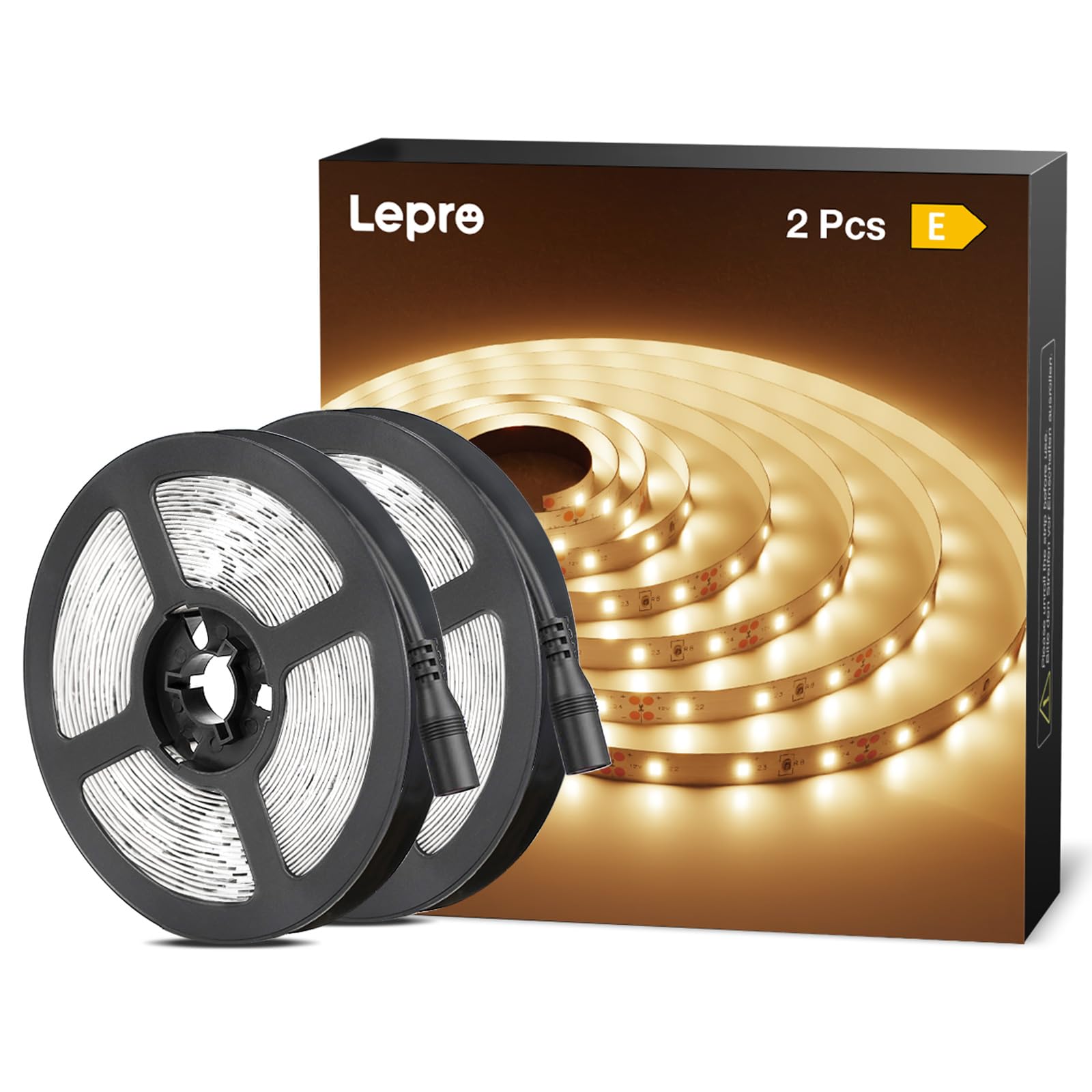 Lepro LED-remsor 12V 5m självhäftande, remsa med 300 stycken 2835 LED-lampor, 3000 Kelvin 1200 lumen varmvit DIY flexibel LED-remsa för inomhushemskök, förpackning med 2