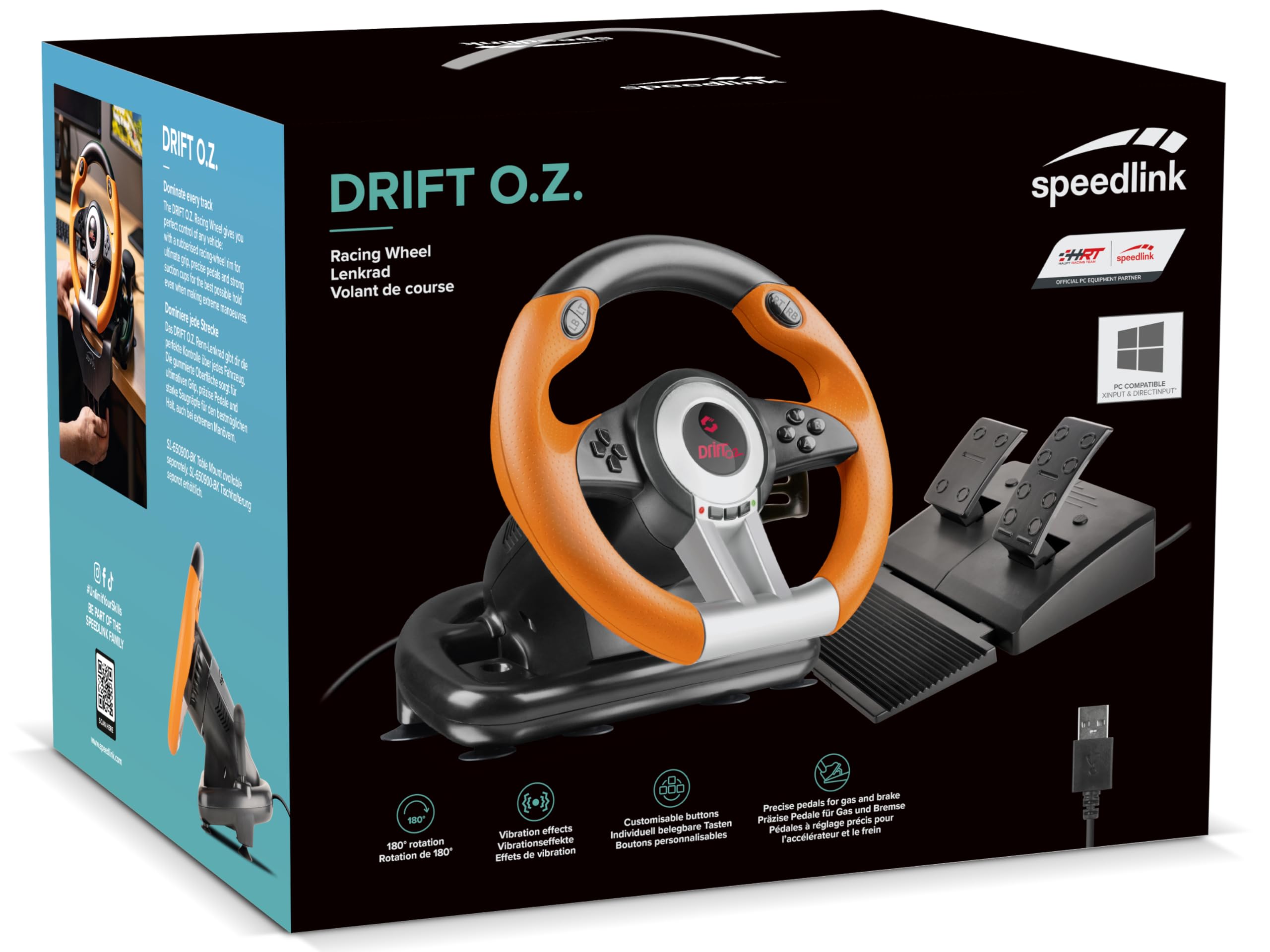 Speedlink DRIFT OZ Racing Wheel – Gaming-ratt med USB-anslutning för PC/dator, pedaler för gas och broms, svart-orange