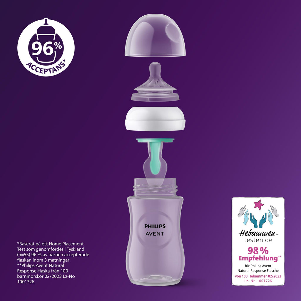 Philips Avent-nappflaska med AirFree-ventil, presentförpackning för nyfödd – 4 nappflaskor med AirFree-ventil, ultra soft-napp och flaskborste, barn i åldern 0–12+ månader (modell SCD657/11)