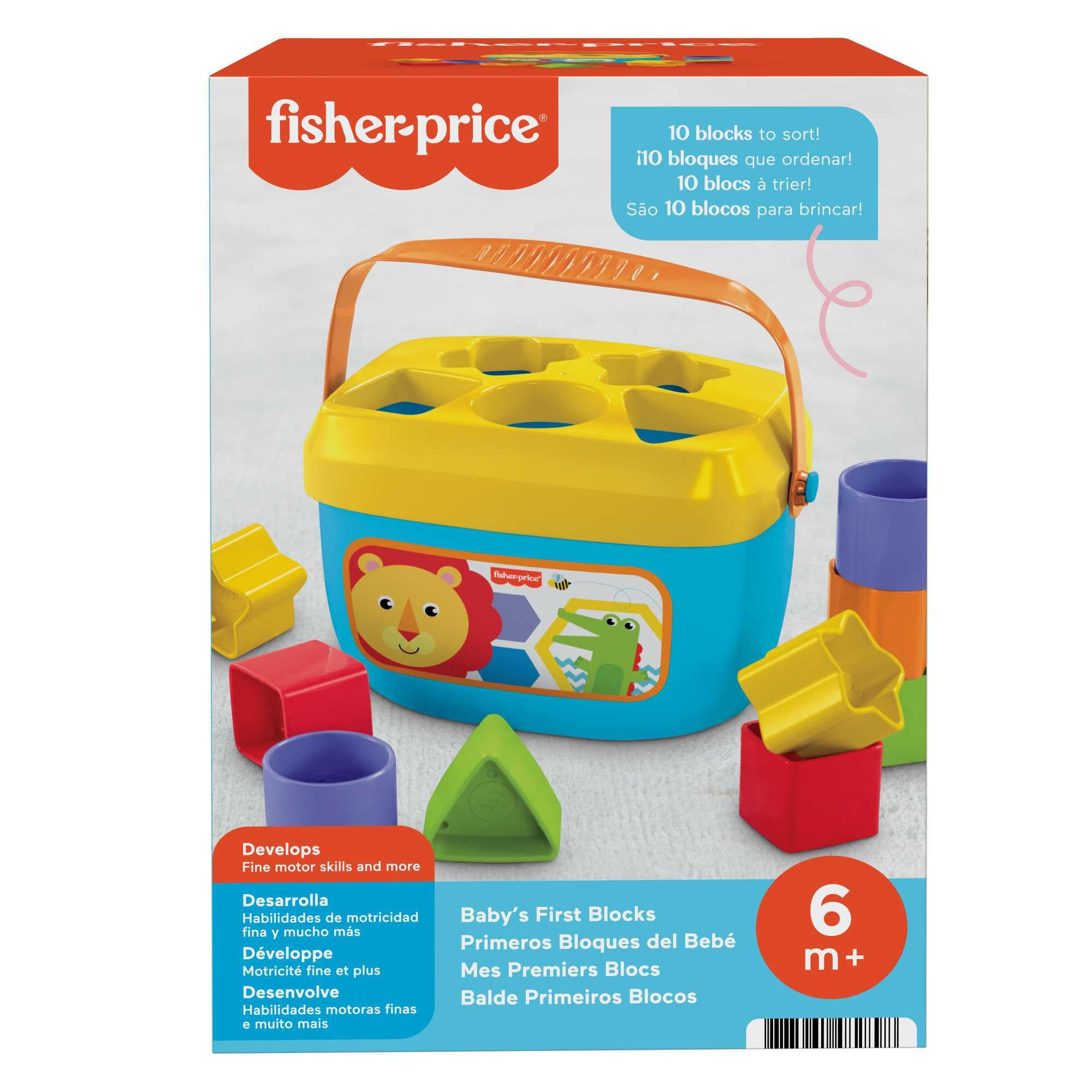 Fisher-Price Baby's First Building Blocks, babyleksak från 6 månader, 9 månader, plug-in-spel från 1 år, motorikleksak från 6 månader, sorteringsspel för baby med sorteringslåda, FFC84