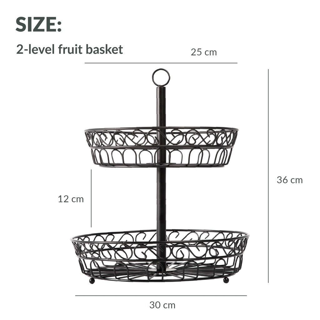 Chefarone Fruktbehållare 30 cm - Modern Svart Fruktkorg i Metall – Stilfull Fruktskål med Extra Förvaringsutrymme för Frukt och Grönsaker i Kök eller Matsal