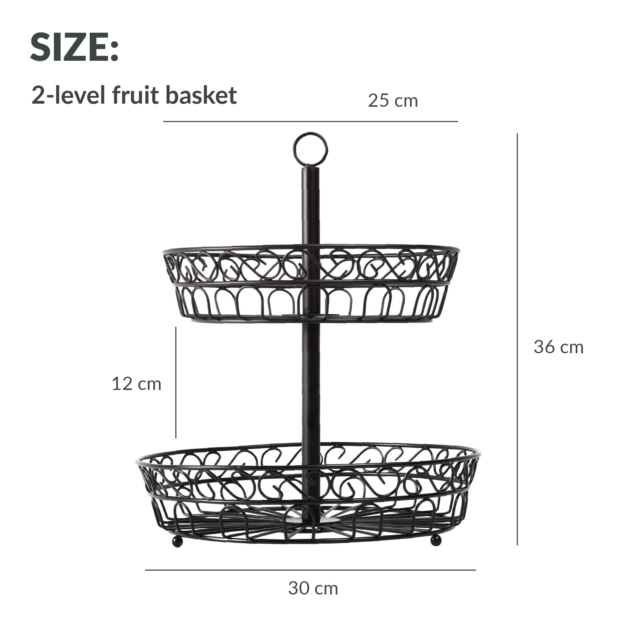 Chefarone Fruktbehållare 30 cm - Modern Svart Fruktkorg i Metall – Stilfull Fruktskål med Extra Förvaringsutrymme för Frukt och Grönsaker i Kök eller Matsal