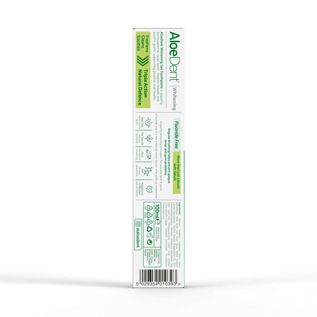 Aloe Dent Whitening Aloe Vera tandkräm Fluorfri, naturlig verkan, Vegan, Cruelty Free, SLS-fri, Naturligt vit, Hälsosamt tandkött, 100 ml, förpackningen kan variera