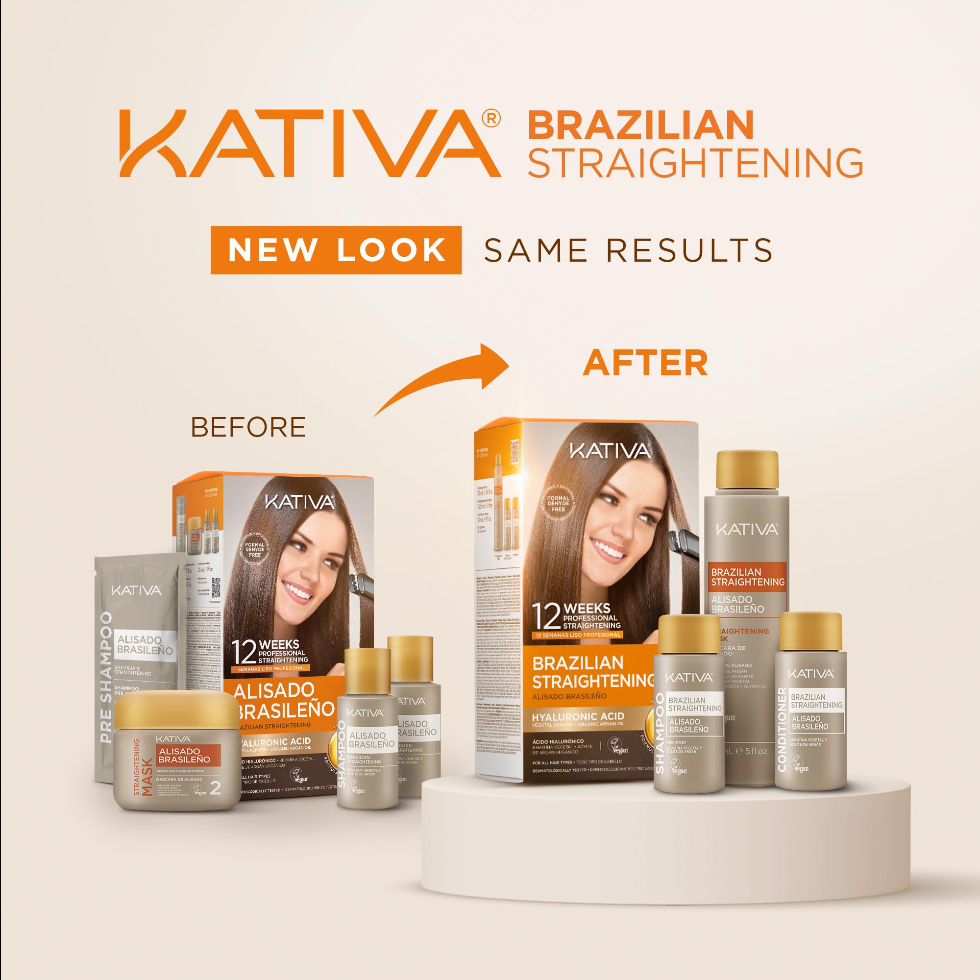 KATIVA Brasiliansk keratin utjämning med hyaluronsyra – 12 veckor rakt hår – utan formaldehyd – anti-frizz – med arganolja och vegetabilisk keratin