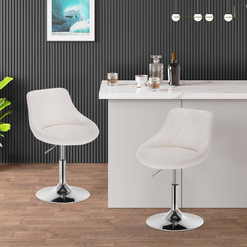 WOLTU Justerbar sittpall stol arbetspall kontorspall sminkpall med ryggstöd av konstläder och metall justerbar höjd roterbar, sits 42–58 cm hög, vit, BH241ws-1