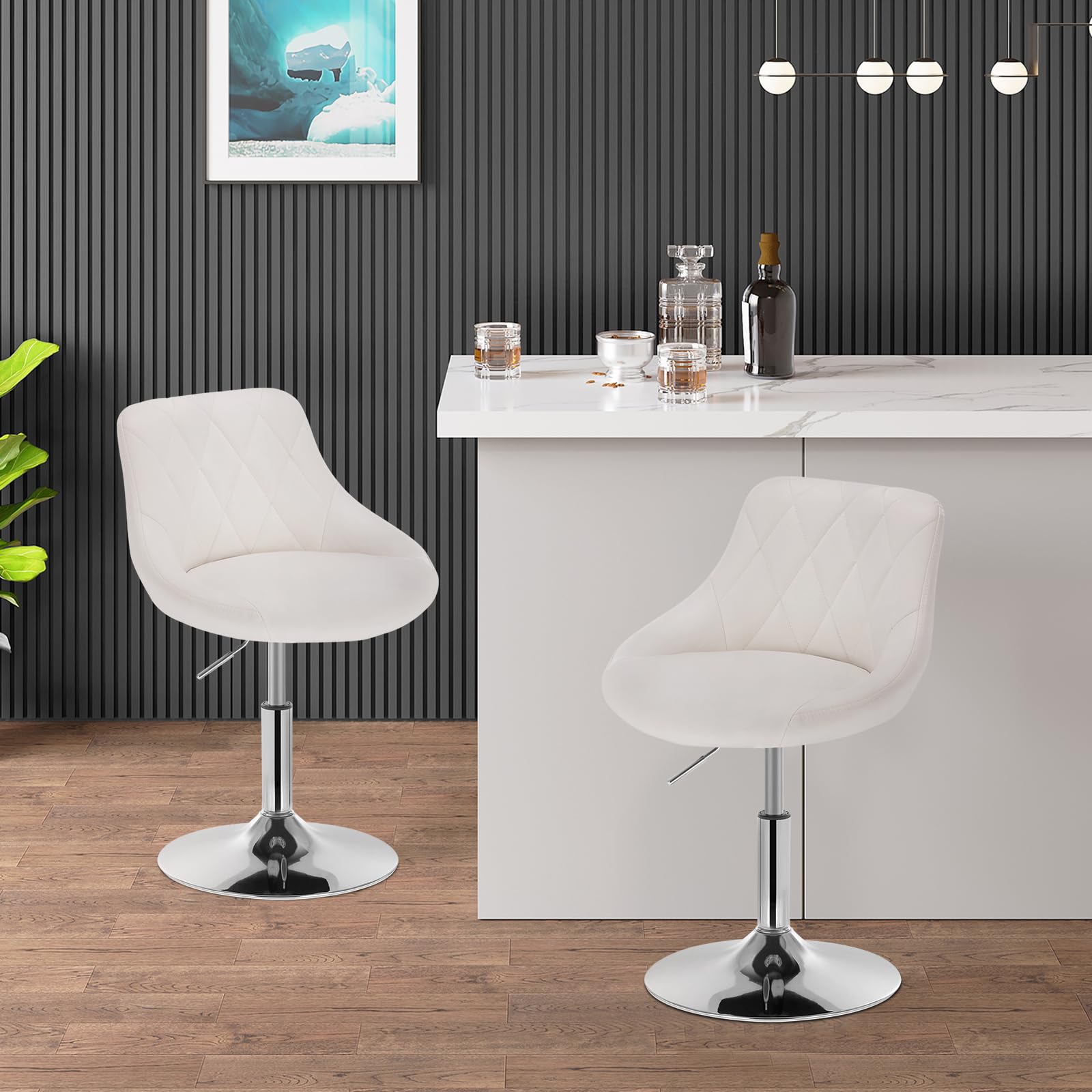 WOLTU Justerbar sittpall stol arbetspall kontorspall sminkpall med ryggstöd av konstläder och metall justerbar höjd roterbar, sits 42–58 cm hög, vit, BH241ws-1