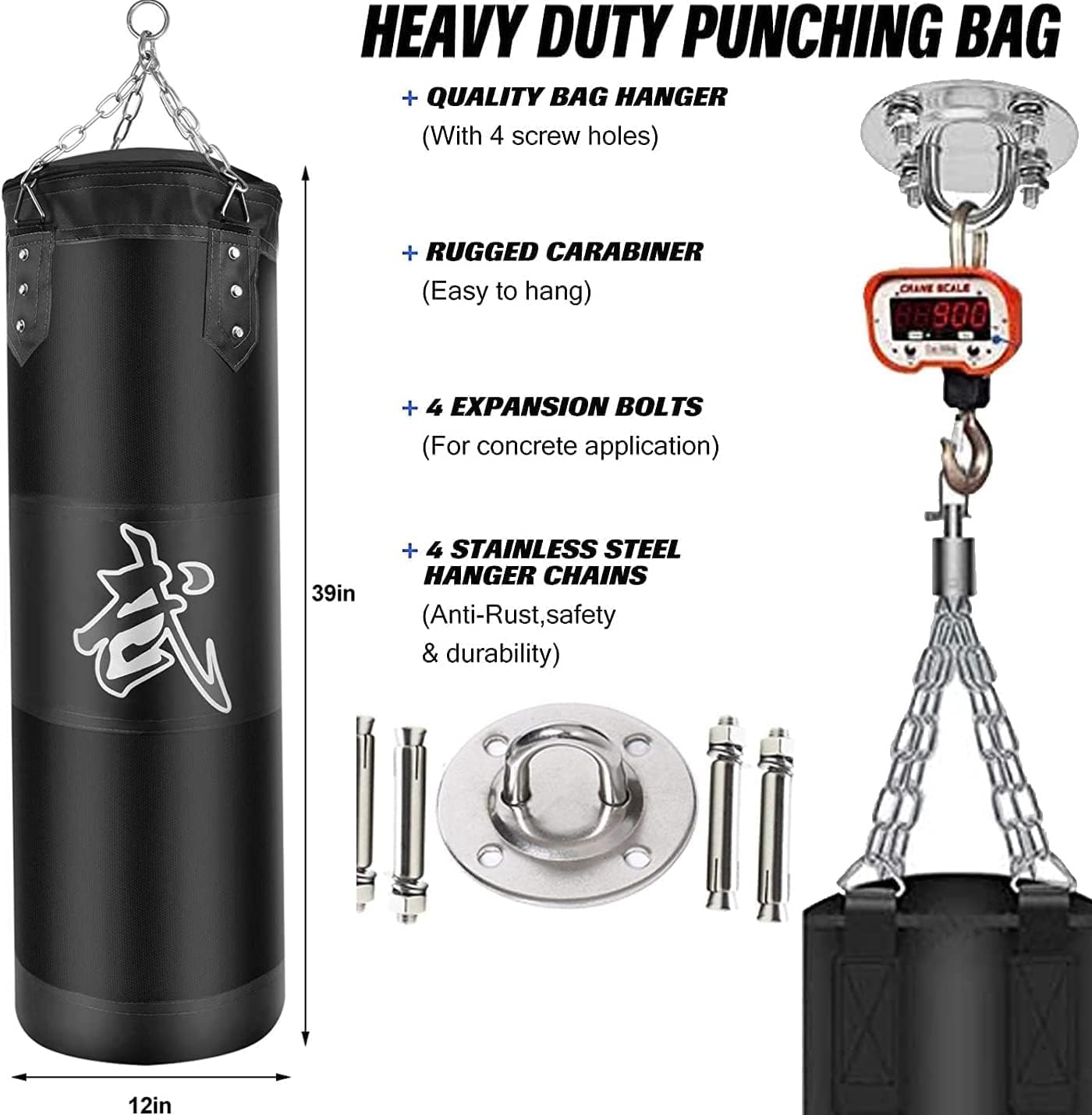 boxningssäck set tung plikt punching bags ofyllda, hängande punchingpåsar boxningsväska för vuxna barn, punkteringspåse med boxbandage takkrok kedja, för kickboxning kampsport muay thai MMA