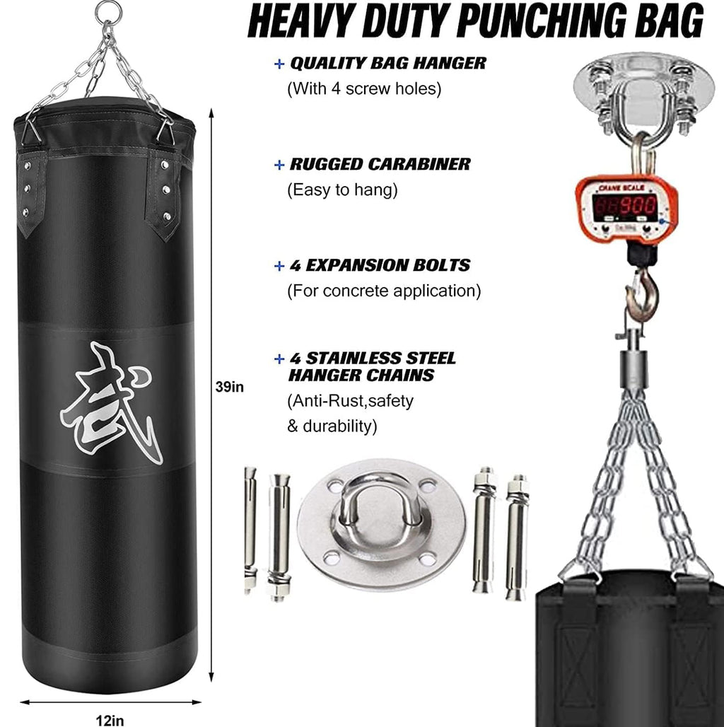 boxningssäck set tung plikt punching bags ofyllda, hängande punchingpåsar boxningsväska för vuxna barn, punkteringspåse med boxbandage takkrok kedja, för kickboxning kampsport muay thai MMA