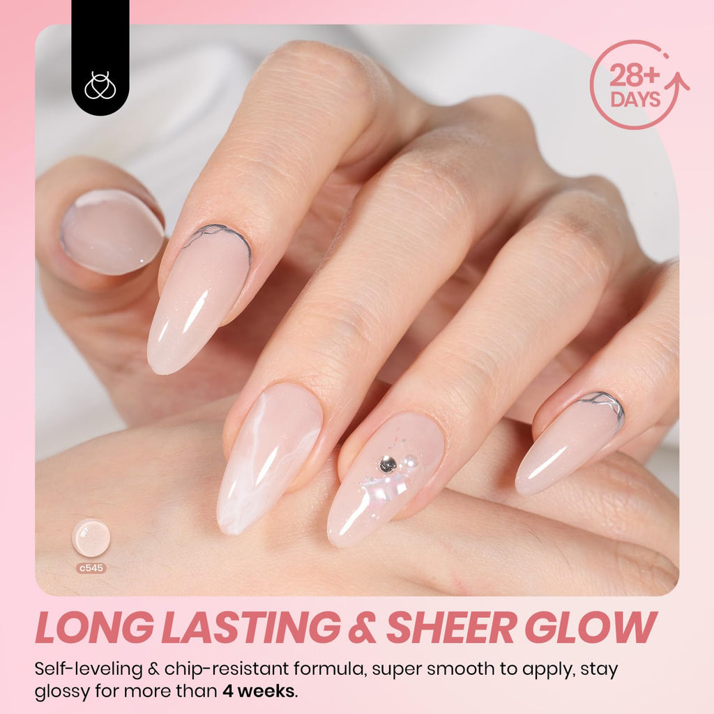 Beetles Jelly Gel Nagellack Set 6 färger, neutral transparent UV nagellack mjölkvit nakenrosa genomskinlig nagelgel DIY manikyr UV-lampa krävs