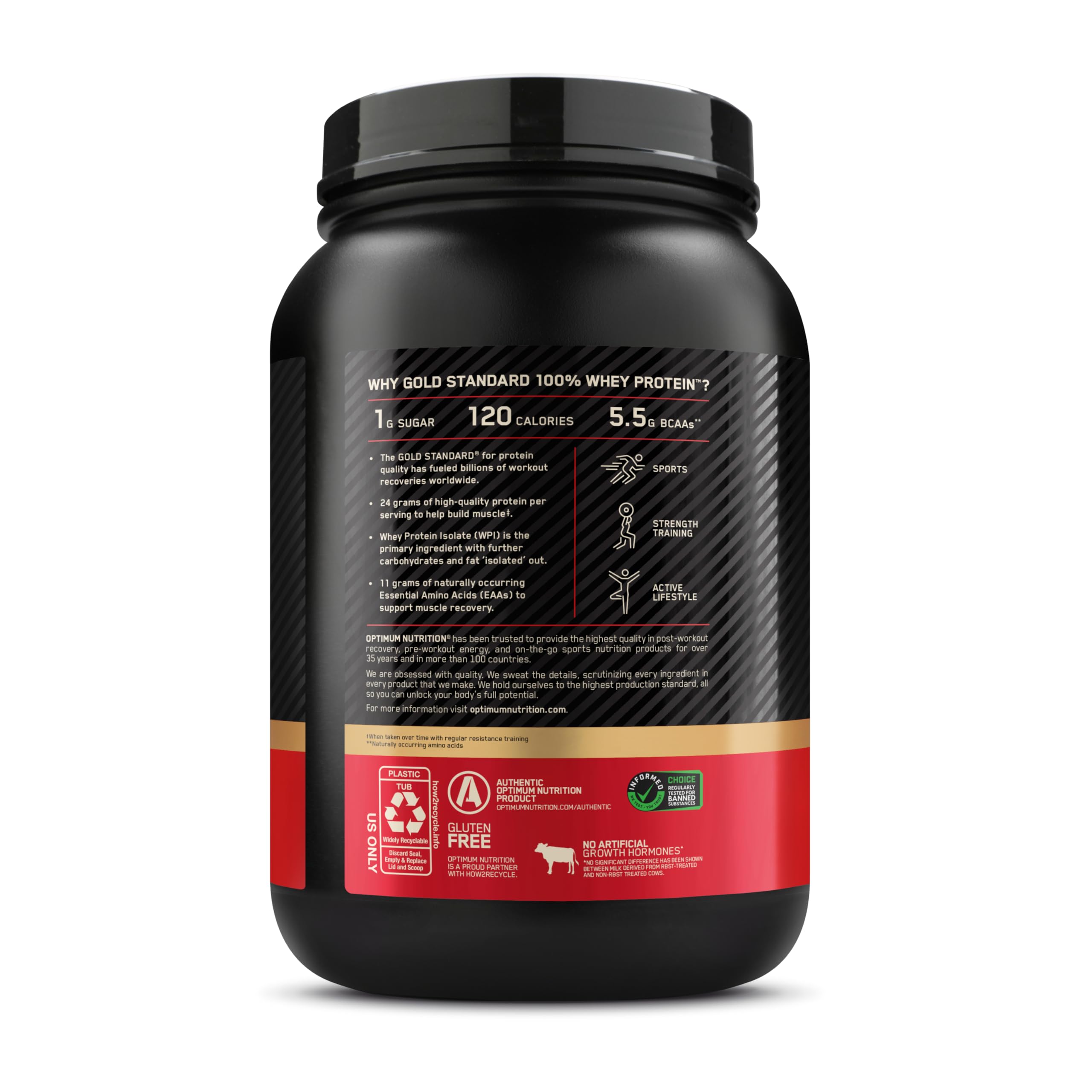 Optimum Nutrition Gold Standard 100% Whey Vassleprotein, Vanilla Ice Cream, 900g, 30 Portioner, Förpackningen Kan Variera
