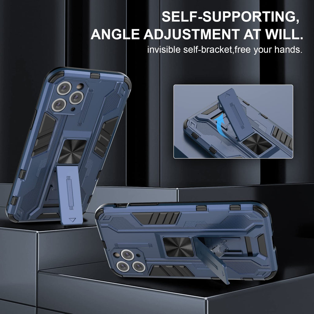 Skal för iPhone 11 Pro Max med skärmskydd, standardfodral stativfunktion Shockproof Case- blå