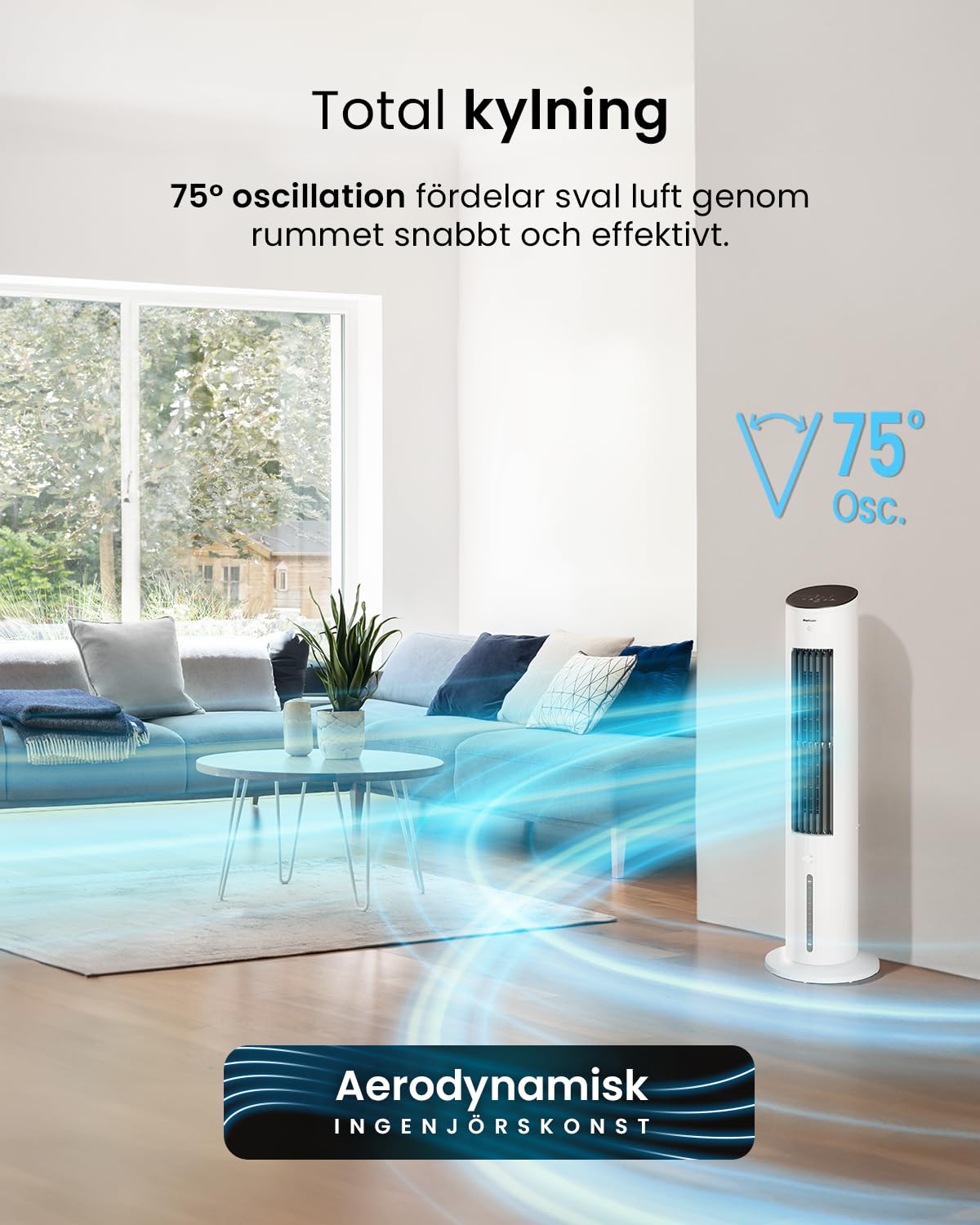Pro Breeze 5 l mobil luftkylare med 3 fläktnivåer – tornfläkt med fjärrkontroll, automatisk växling, digital 7-timmars timer – luftkonditionering utan frånluftsslang för hem och kontor