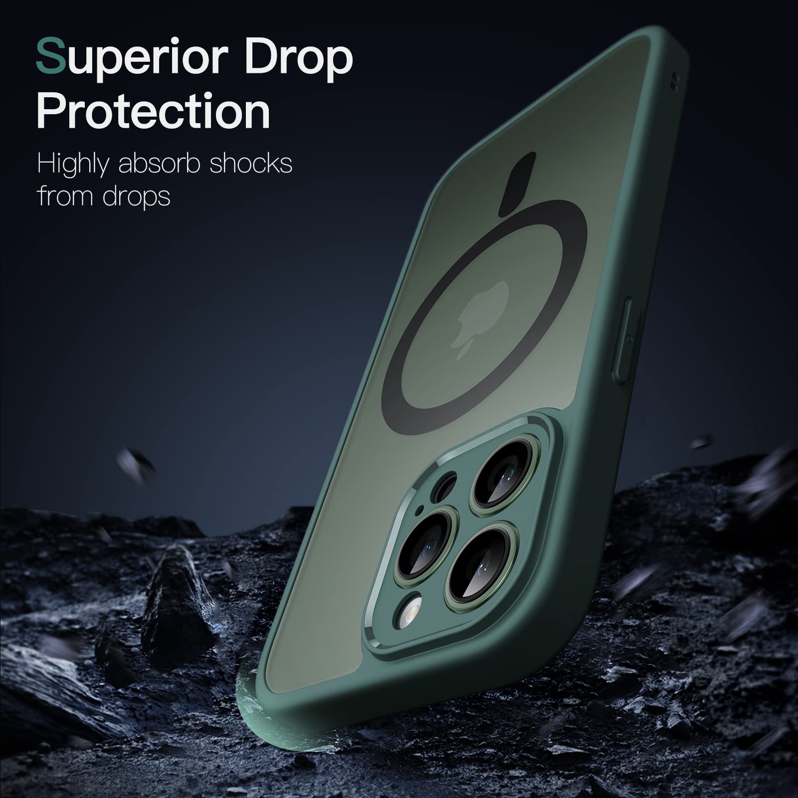 JETech Magnetisk Skal för iPhone 13 Pro Max 6,7 Tums Kompatibelt med MagSafe, Genomlysande Matte Tillbaka med Full Kameralinsskydd Smal Stötsäker Case (Midnattsgrön)