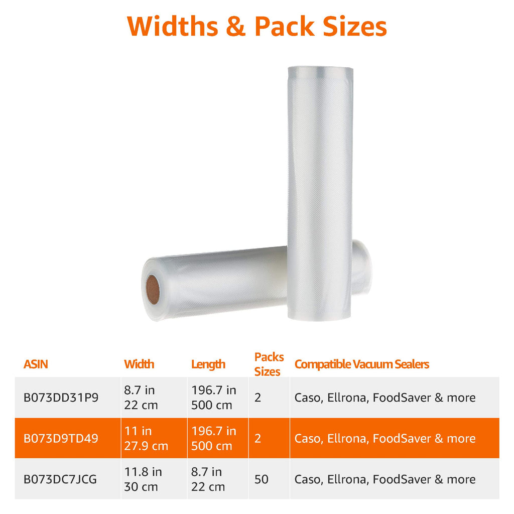 Amazon Basics 22 cm x 500 cm, 2 rullar för vakuumförpackare, plast, klar