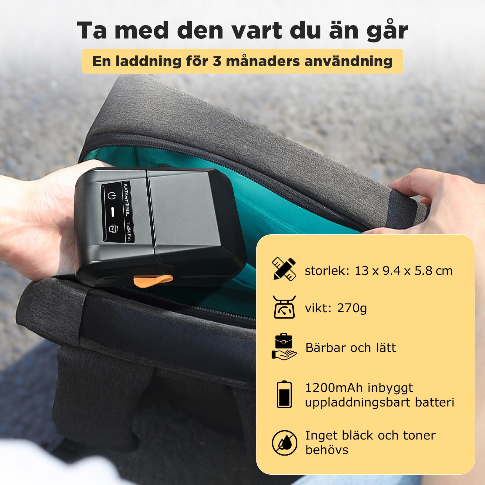 SUPVAN T50M Pro Etikettskrivare Innehåller 1 Rullar Vita Etiketter, Bluetooth Termisk Etikettmaskin, Smart App Med 40+ Teckensnitt, 150+ Mallar Och 700+ Ikoner För Hem, Kontor Och Skola