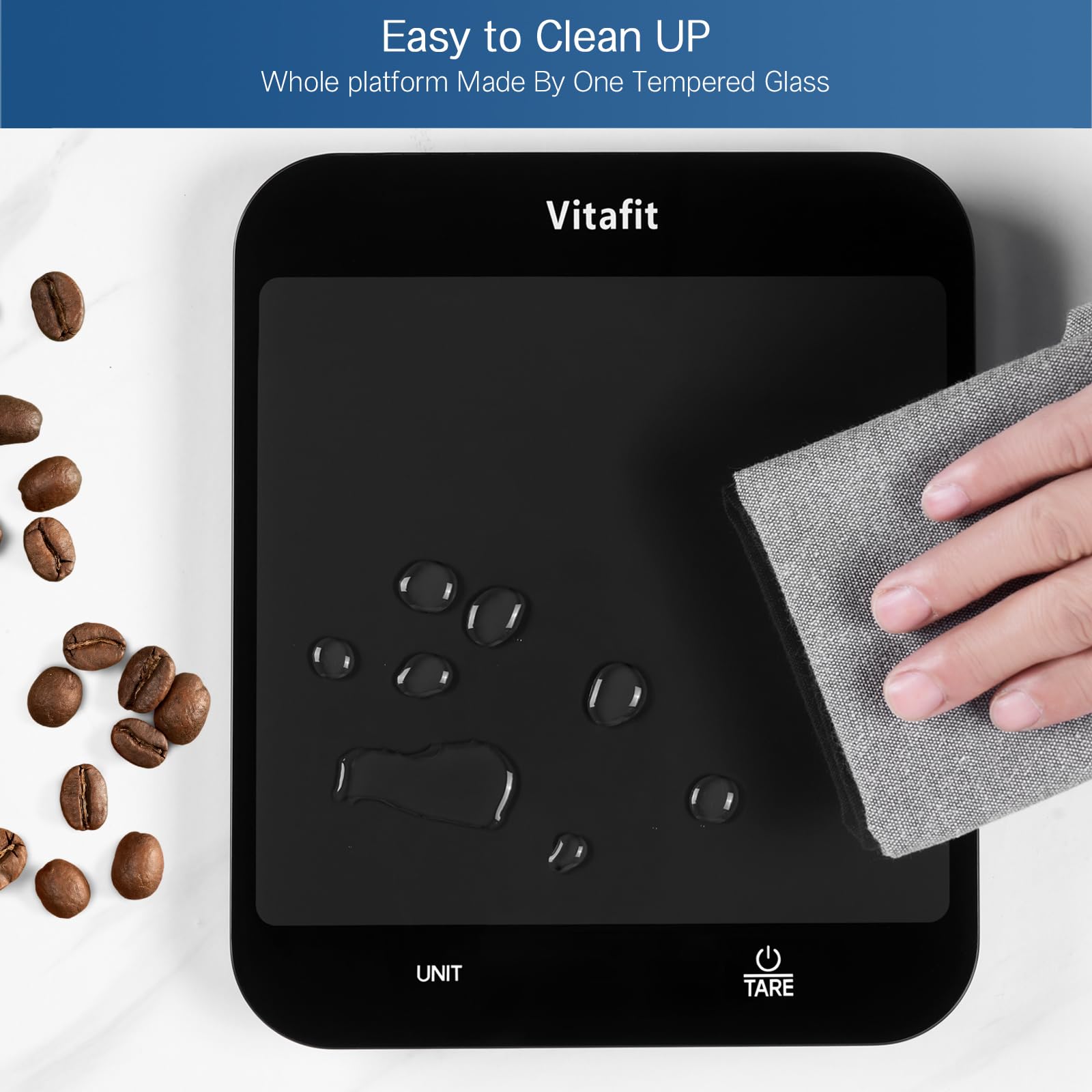Vitafit 15kg digital köksvåg, Hög Noggrannhet 1g av Vår Professionella Fabrik Sedan 2001, Matvåg för Matlagning och Bakning, Stor Plattform 215x180mm, 3*AAA-Batterier, Svart