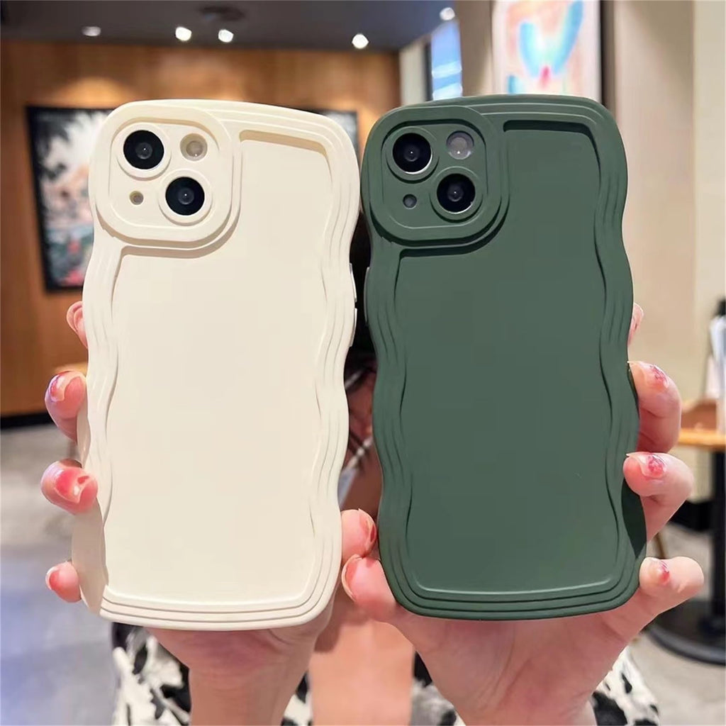kompatibelt med iPhone 11Pro, färg curly mobilskal, vacker TPU-silikonvågdesign, skyddsfodral, sött och unikt för kvinnor och flickor, vitt