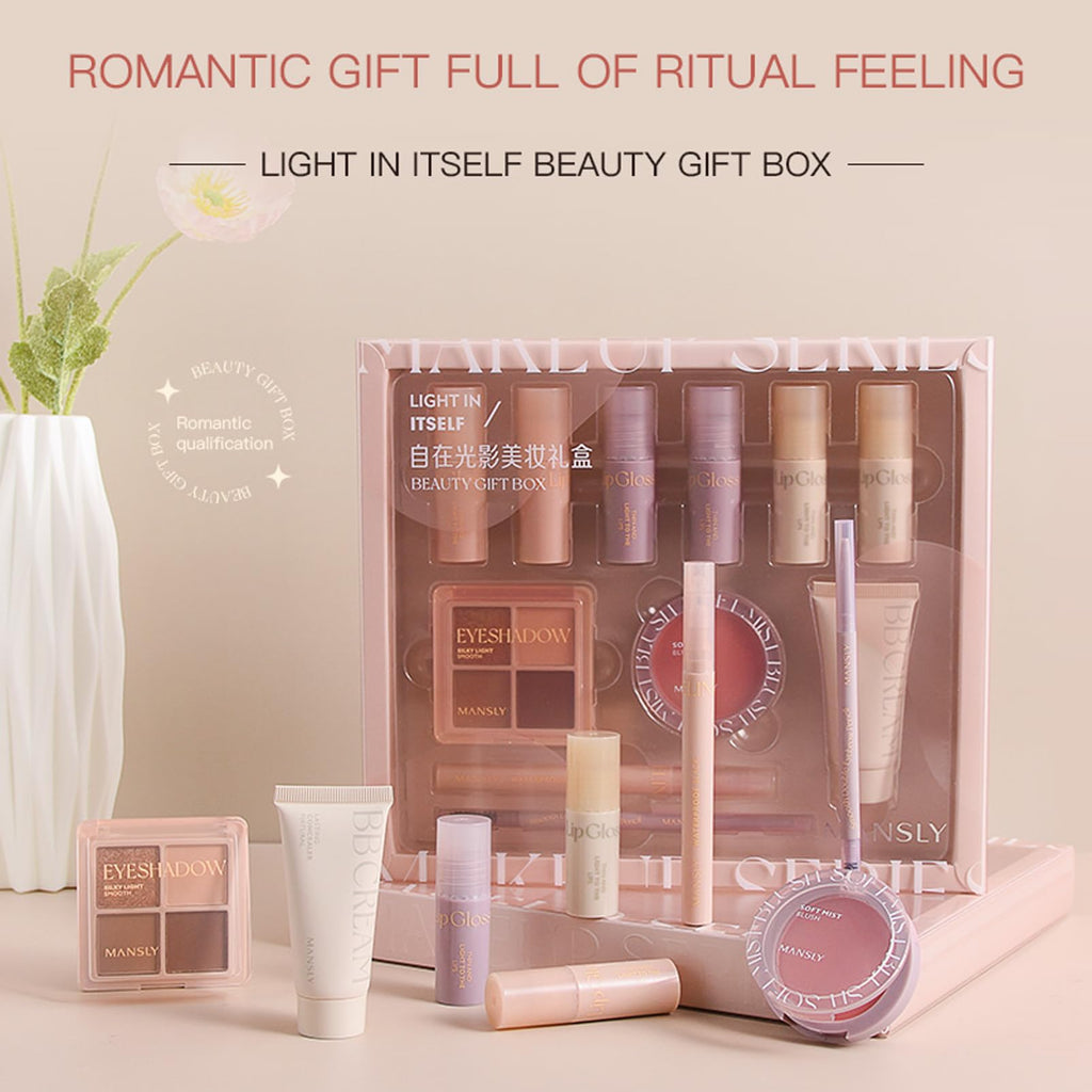EONFAVE All In 1 Makeup-set, 11 stycken, makeup presentset, läppglans, rouge, ögonskuggspalett, ögonbrynspenna, Eyeliner, BB Cream, silkeslen, för perfekta gåvor, flerfärgad, unisex