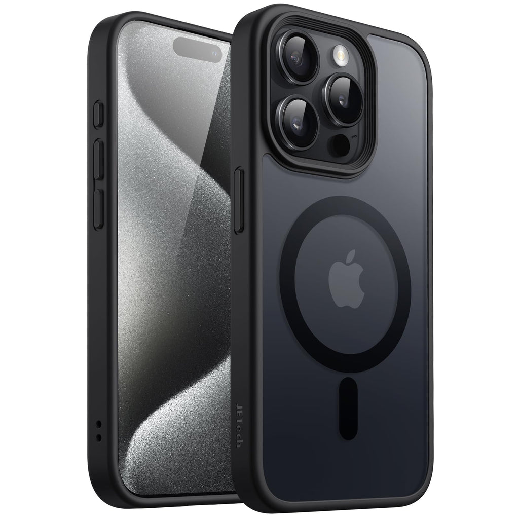 JETech Magnetisk Skal för iPhone 15 Pro Max 6,7 Tums Kompatibelt med MagSafe, Genomlysande Matte Tillbaka Smal Stötsäker Case (Svart)