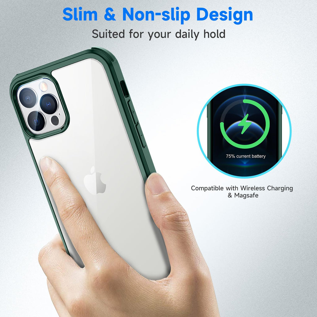 seacosmo för iPhone 12 Pro Mobilskal, [9H HD] Integrerat Skärmglas och Linsskydd, 360 Grader Stöttåligt Fodral, Stötdämpande Skal för iPhone 12 Pro, Grön
