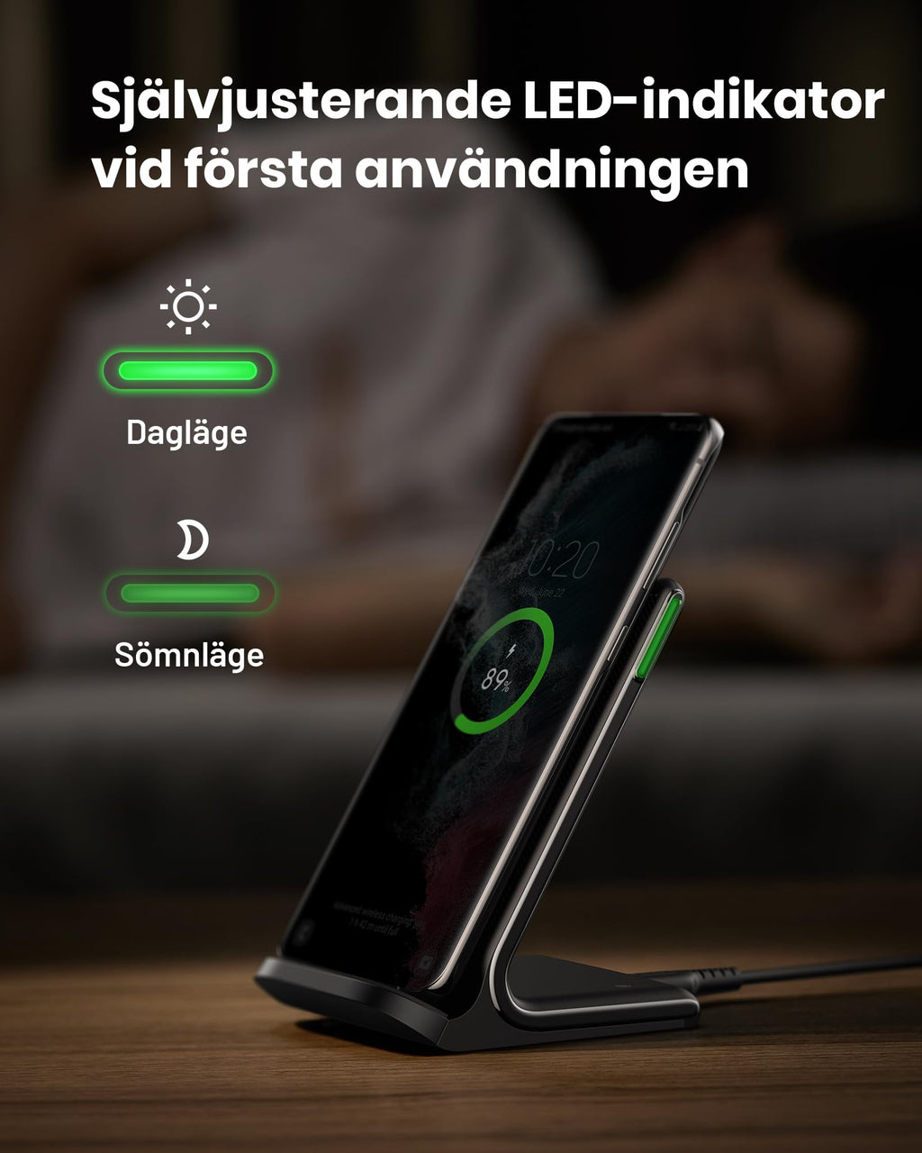 INIU Trådlöst Laddningsstativ, 15W Snabb Laddning, Induktiv Laddningsstation med Självinduktiv LED, Trådlös Laddare för iPhone 17 16 15 14 13 12 Pro Max XR Samsung S24 S23 Google Pixel