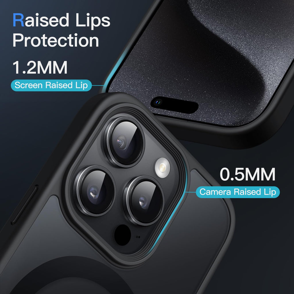 JETech Magnetisk Skal för iPhone 15 Pro Max 6,7 Tums Kompatibelt med MagSafe, Genomlysande Matte Tillbaka Smal Stötsäker Case (Svart)