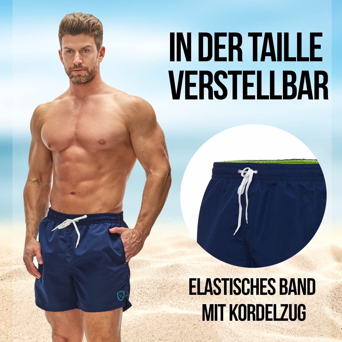 Zagano Badbyxor för män, snabbtorkande badshorts för pojkar, simbyxor, boardshorts, korta/långa sportbyxor, S–6XL, tillverkade i EU