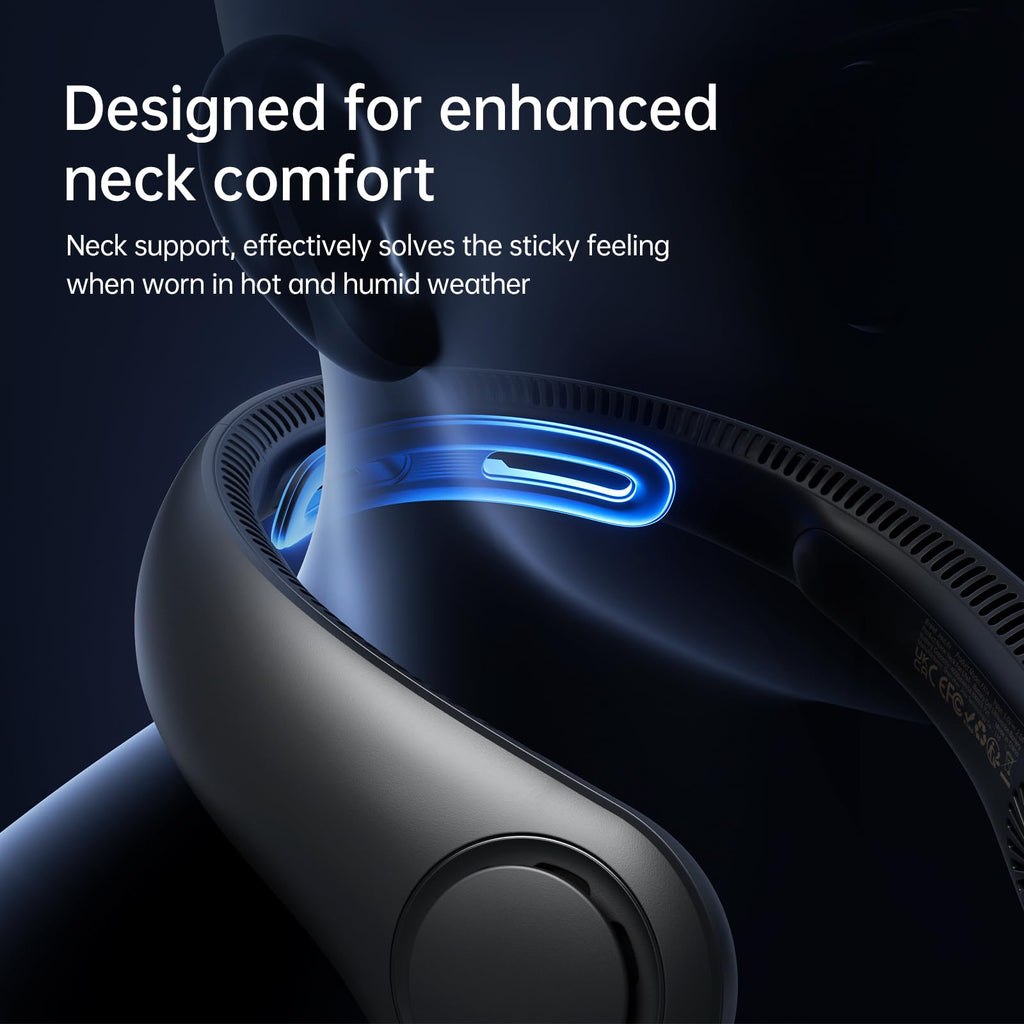 JISULIFE bärbar nackfläkt uppgraderad, nackstöd personlig handsfree, 5-växlad justering, 5000 mAh bärbar bladlös tyst laddbar för utomhus inomhus, presenter för kvinnor män - svart