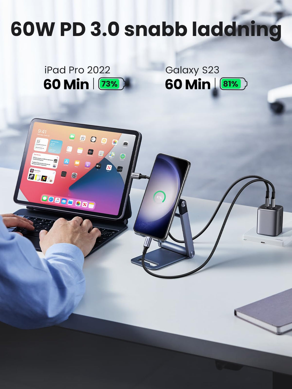 UGREEN 60 W USB C-kabel PD 3.0, PPS Ladekabel kompatibel med iPhone 15 Pro Max Galaxy S25 MacBook Air M2 iPad Pro 12.9 iPad Air 5/Mini 6, Pixel 7 Pro.(1M)