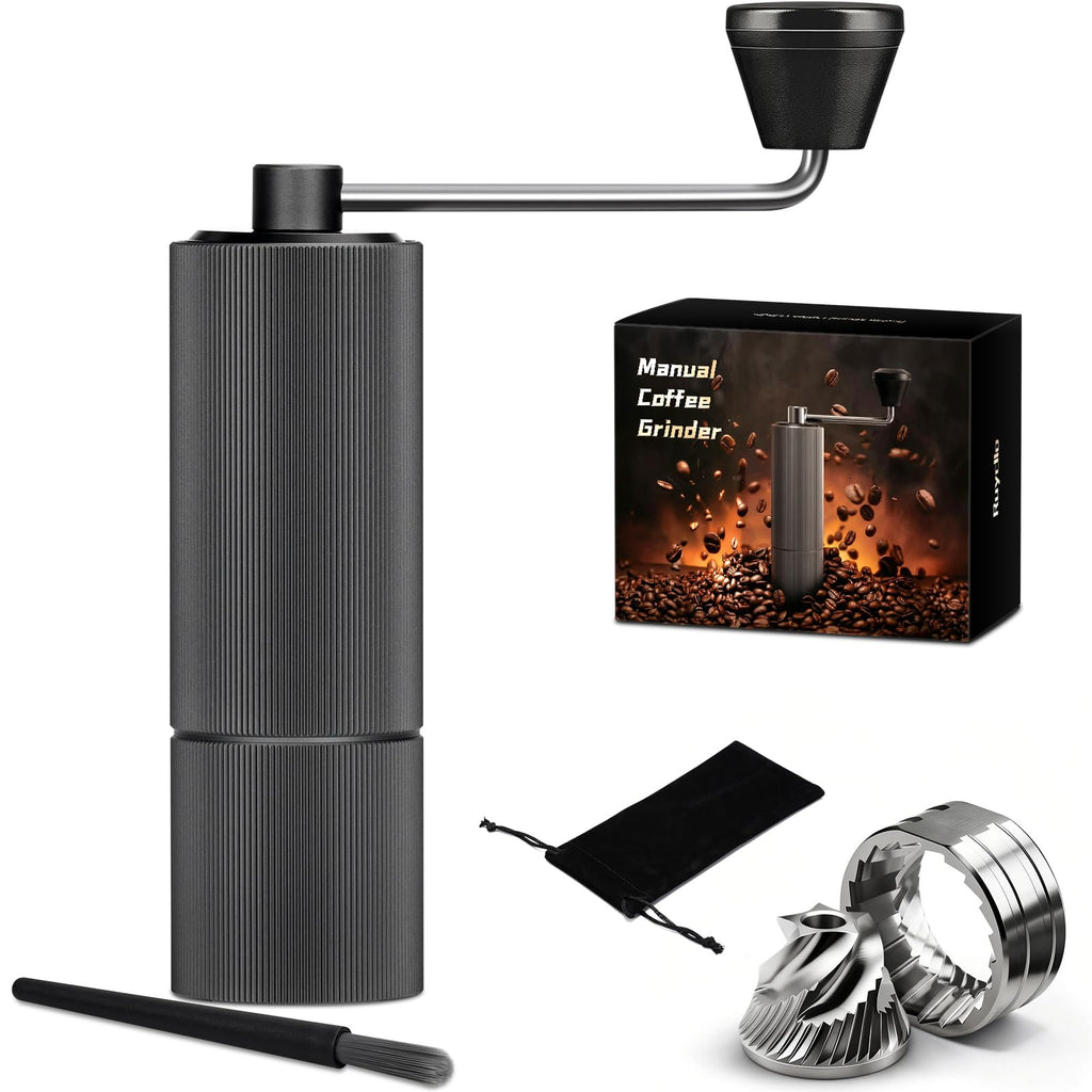 Manuell Kaffekvarn, Håndkaffekvarn med rostfritt stål konisk kvarnkärna, Portabel kaffebönkärnvärn med 30 nivåer justerbar inställning, för French Press, Espresso, Handgjort kaffe