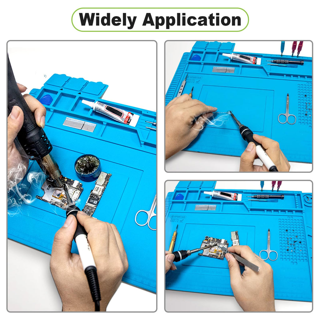 Spurtar Lödmatta, Lödstation, 45 x 30 cm, 500 ℃ Värmebeständig Silikonarbetsmatta, Antistatisk Matta, Mångfunktionell Magnetisk Elektronikreparation, Silikonplatta för Lödning, Svetsning Gör-det-själv
