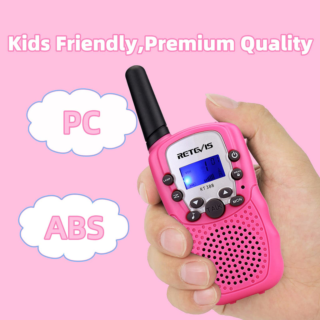 Retevis RT388 Walkie Talkie Pojkar Flickor, 8-Kanaler Lcd-SkäRm Vox-Funktion 10 Samtalstoner Inbyggd Ficklampa Leksak Spresent för Campinglov Skolaktiviteter (Rosa, 1 Par)