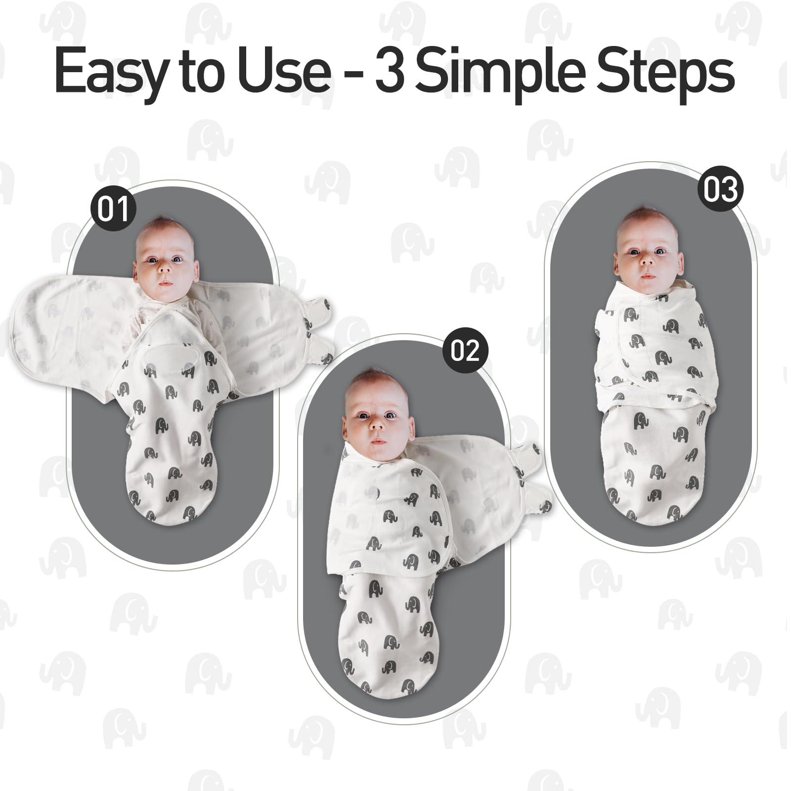 GLLQUEN BABY Filt för inlindning, för bebisar på 0–3 månader, sovsäck för småbarn, unisex, set med 3 lindor, 100 % ekologisk bomull (ny grå)