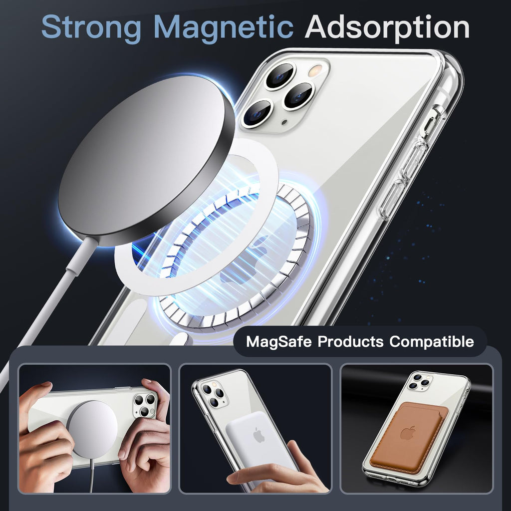 JETech Magnetisk Skal för iPhone 11 Pro Max 6,5 Tum för MagSafe Trådlös Laddning, Stötskyddad Telefon Bumper Case, Repfri Klar Tillbaka (Klar)