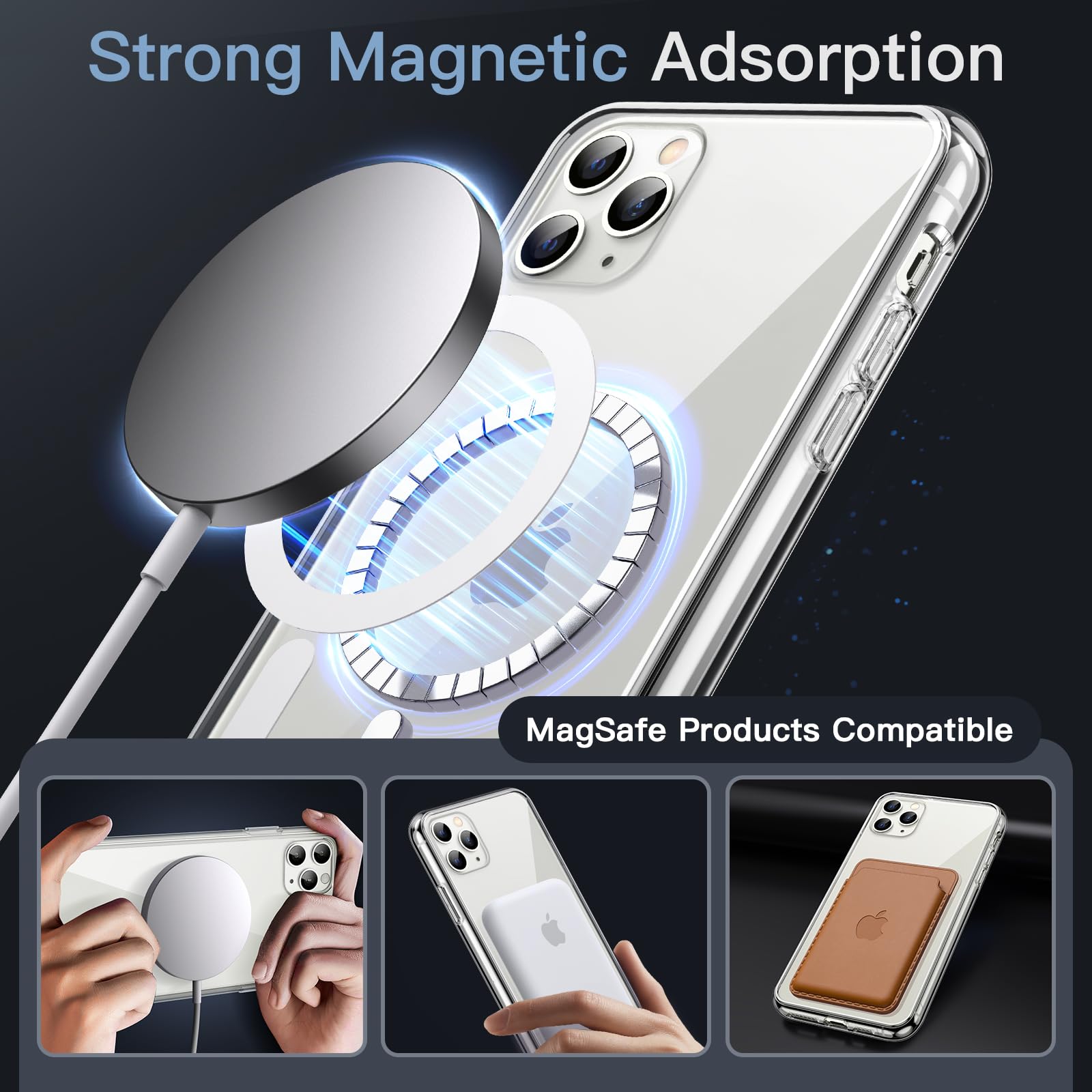 JETech Magnetisk Skal för iPhone 11 Pro Max 6,5 Tum för MagSafe Trådlös Laddning, Stötskyddad Telefon Bumper Case, Repfri Klar Tillbaka (Klar)