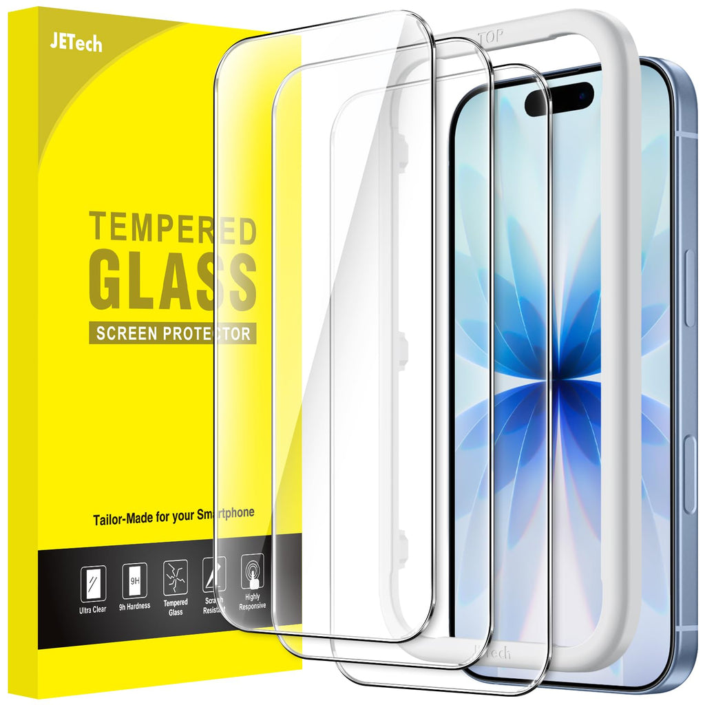 JETech Skärmskydd för iPhone 17 6,3-Tum, Härdat Glasfilm med Enkelt Installation Verktyg, 9H Hårdhet, Skal-Vänligt, 3-Pack