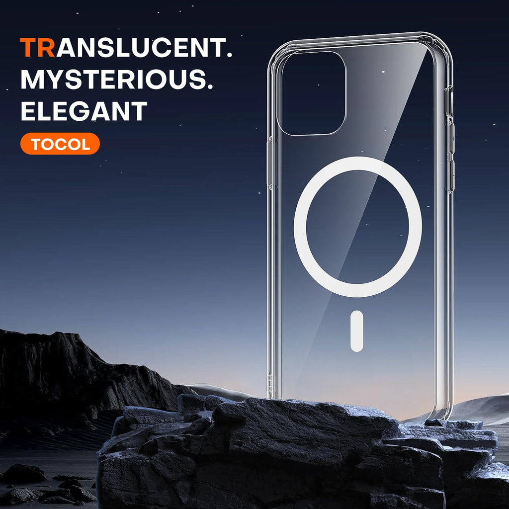 TOCOL Skal för iPhone 11 Pro Max, Kameraskydd, Integrerad Magnetring, Kompatibel med Magsafe, Fallskydd, Genomskinlig Matt Baksida, Transparent