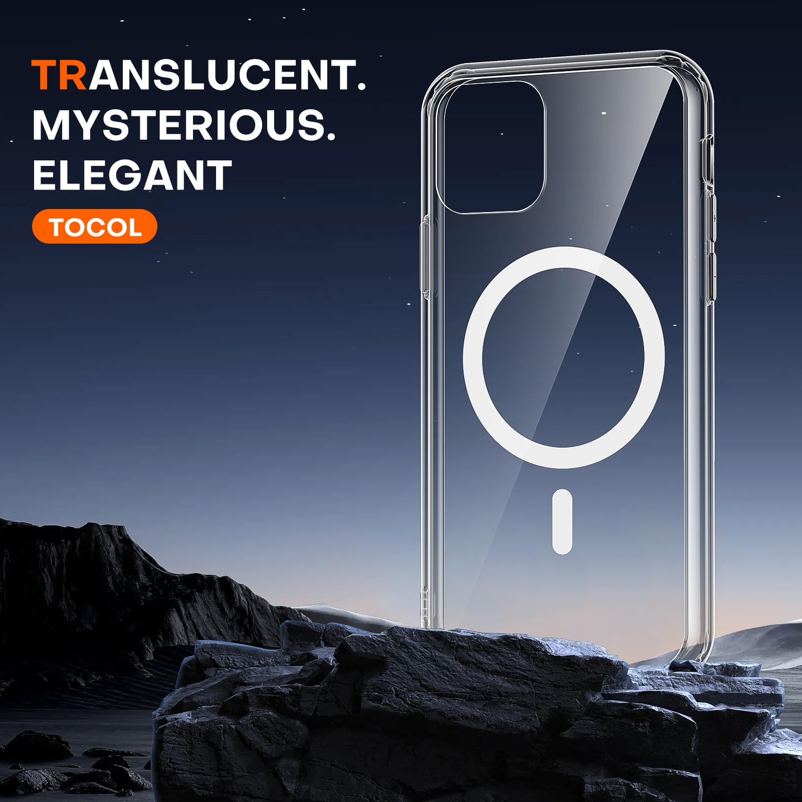 TOCOL Skal för iPhone 11 Pro Max, Kameraskydd, Integrerad Magnetring, Kompatibel med Magsafe, Fallskydd, Genomskinlig Matt Baksida, Transparent