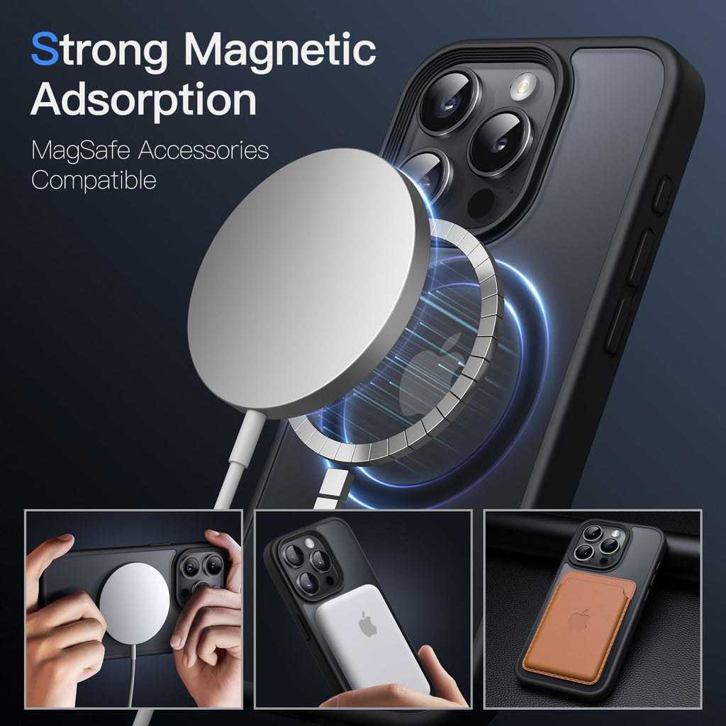 JETech Magnetisk Skal för iPhone 15 Pro Max 6,7 Tums Kompatibelt med MagSafe, Genomlysande Matte Tillbaka Smal Stötsäker Case (Svart)
